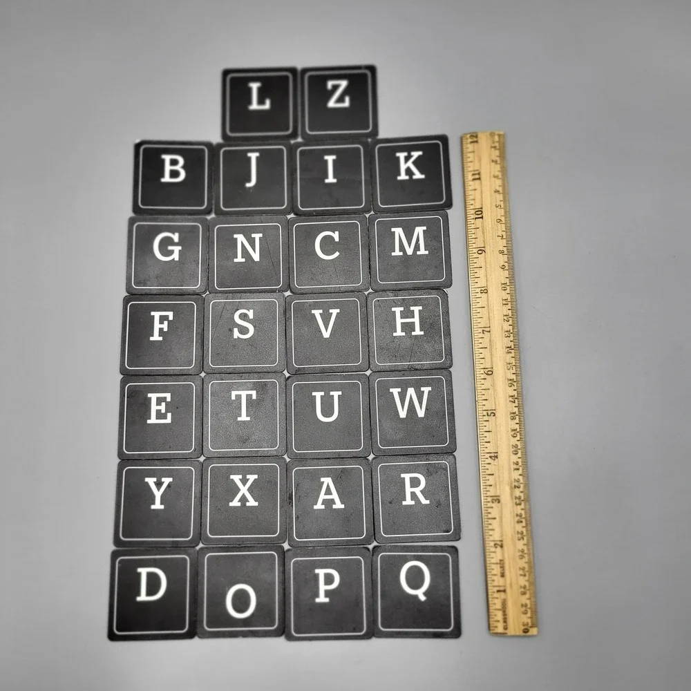 Alphabet Magnet Set 26pcs Square Letter Tiles Black White 2x2 in